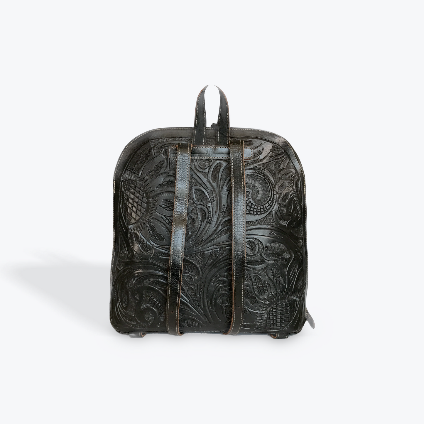 COWGIRL VAQUETA BACKPACK, HAND TOOLED WITH COWHIDE