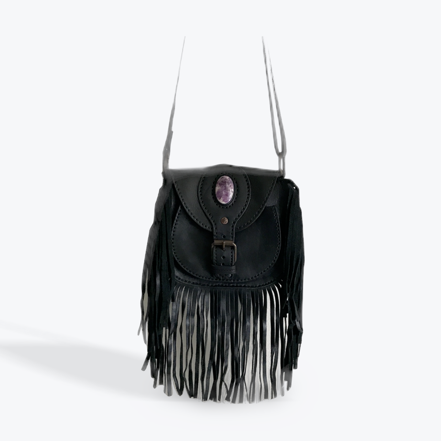 DAKOTA IN BLACK WITH FRINGE AND A GENUINE STONE