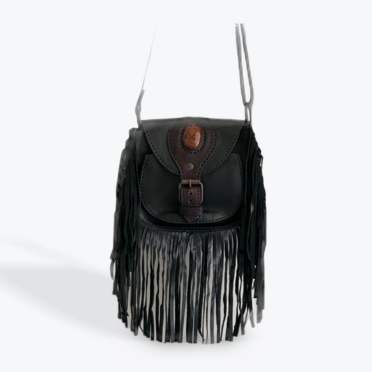 DAKOTA IN BLACK WITH FRINGE AND A GENUINE STONE